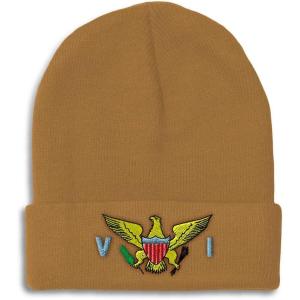imageCustom Beanies for Men Virgin Island Flag Seal Embroidery Winter Hats for Women Acrylic Skull Cap 1 SizeKhaki Design Only