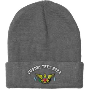 imageCustom Beanies for Men Virgin Island Flag Seal Embroidery Winter Hats for Women Acrylic Skull Cap 1 SizeLight Grey Personalized Text Here