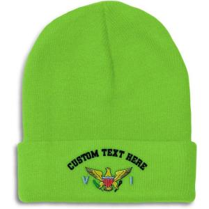 imageCustom Beanies for Men Virgin Island Flag Seal Embroidery Winter Hats for Women Acrylic Skull Cap 1 SizeLime Personalized Text Here
