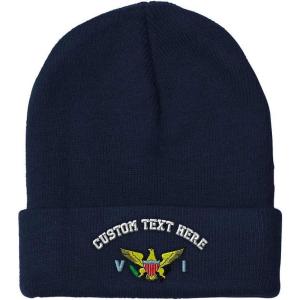 imageCustom Beanies for Men Virgin Island Flag Seal Embroidery Winter Hats for Women Acrylic Skull Cap 1 SizeNavy Personalized Text Here