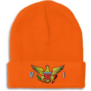 imageCustom Beanies for Men Virgin Island Flag Seal Embroidery Winter Hats for Women Acrylic Skull Cap 1 SizeOrange Design Only