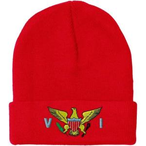 imageCustom Beanies for Men Virgin Island Flag Seal Embroidery Winter Hats for Women Acrylic Skull Cap 1 SizeRed Design Only