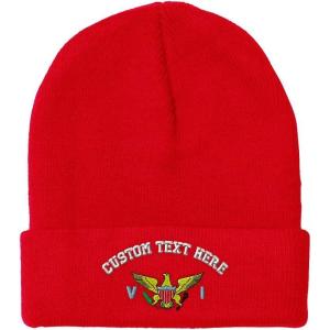 imageCustom Beanies for Men Virgin Island Flag Seal Embroidery Winter Hats for Women Acrylic Skull Cap 1 SizeRed Personalized Text Here