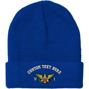 imageCustom Beanies for Men Virgin Island Flag Seal Embroidery Winter Hats for Women Acrylic Skull Cap 1 SizeRoyal Blue Personalized Text Here