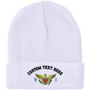 imageCustom Beanies for Men Virgin Island Flag Seal Embroidery Winter Hats for Women Acrylic Skull Cap 1 SizeWhite Personalized Text Here
