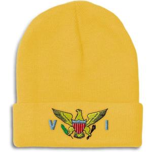 imageCustom Beanies for Men Virgin Island Flag Seal Embroidery Winter Hats for Women Acrylic Skull Cap 1 SizeYellow Design Only
