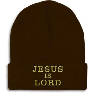 imageSpeedy Pros Beanies for Men Jesus is Lord A Embroidery God Jesus Winter Hats for Women Acrylic Skull Cap 1 SizeBrown Design Only