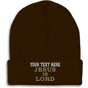 imageSpeedy Pros Beanies for Men Jesus is Lord A Embroidery God Jesus Winter Hats for Women Acrylic Skull Cap 1 SizeBrown Personalized Text Here