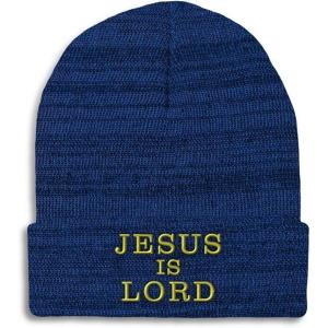 imageSpeedy Pros Beanies for Men Jesus is Lord A Embroidery God Jesus Winter Hats for Women Acrylic Skull Cap 1 SizeHeather Royal Blue Design Only