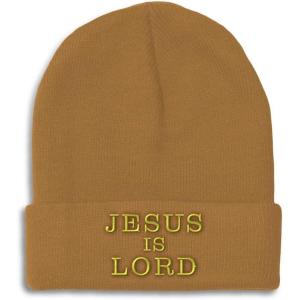 imageSpeedy Pros Beanies for Men Jesus is Lord A Embroidery God Jesus Winter Hats for Women Acrylic Skull Cap 1 SizeKhaki Design Only