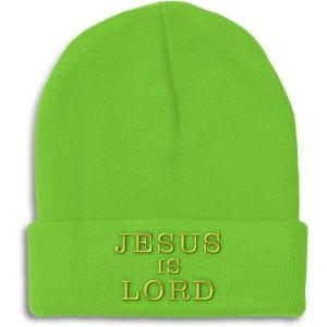 imageSpeedy Pros Beanies for Men Jesus is Lord A Embroidery God Jesus Winter Hats for Women Acrylic Skull Cap 1 SizeLime Design Only