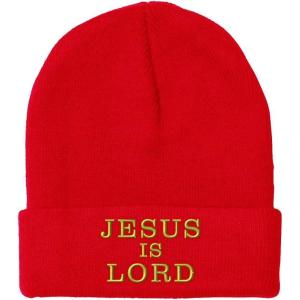 imageSpeedy Pros Beanies for Men Jesus is Lord A Embroidery God Jesus Winter Hats for Women Acrylic Skull Cap 1 SizeRed Design Only