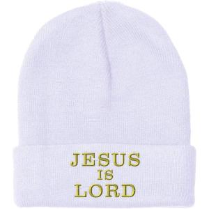 imageSpeedy Pros Beanies for Men Jesus is Lord A Embroidery God Jesus Winter Hats for Women Acrylic Skull Cap 1 SizeWhite Design Only