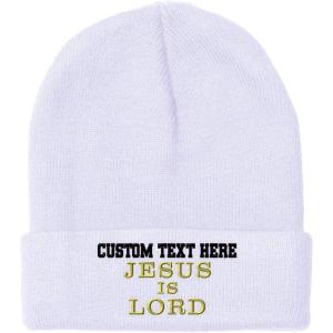 imageSpeedy Pros Beanies for Men Jesus is Lord A Embroidery God Jesus Winter Hats for Women Acrylic Skull Cap 1 SizeWhite Personalized Text Here