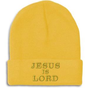imageSpeedy Pros Beanies for Men Jesus is Lord A Embroidery God Jesus Winter Hats for Women Acrylic Skull Cap 1 SizeYellow Design Only