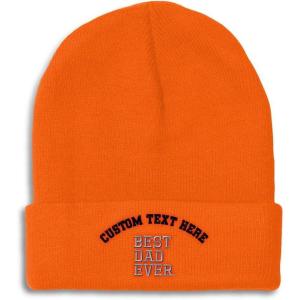 imageBeanies for Men Best Dad Ever Aembroidery Humor Winter Hats for Women Acrylic Skull Cap 1 SizeOrange Personalized Text Here