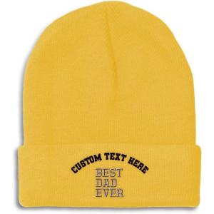imageBeanies for Men Best Dad Ever Aembroidery Humor Winter Hats for Women Acrylic Skull Cap 1 SizeYellow Personalized Text Here