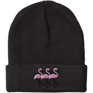 imageBeanies for Men Pink Flamingos Embroidery Wild Animals Winter Hats for Women Acrylic Skull Cap 1 SizeBlack Design Only