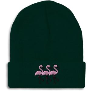 imageBeanies for Men Pink Flamingos Embroidery Wild Animals Winter Hats for Women Acrylic Skull Cap 1 SizeForest Green Design Only