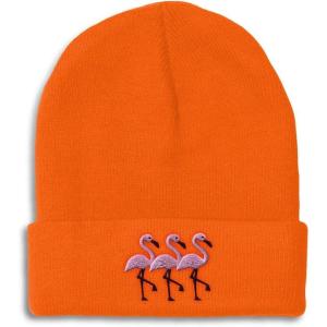 imageBeanies for Men Pink Flamingos Embroidery Wild Animals Winter Hats for Women Acrylic Skull Cap 1 SizeOrange Design Only
