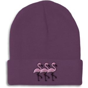 imageBeanies for Men Pink Flamingos Embroidery Wild Animals Winter Hats for Women Acrylic Skull Cap 1 SizePurple Design Only