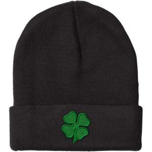 imageCustom Beanie for Men ampamp Women 4 Leaf Clover Irish Ireland St Patricks St Patty Embroidery Acrylic Skull Cap Hat Black Design Only