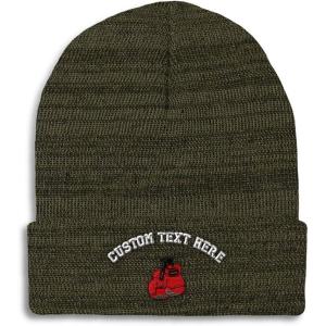 imageCustom Beanies for Men Boxing Gloves Embroidery Boxing Winter Hats for Women Acrylic Skull Cap 1 SizeHeather Olive Green Personalized Text Here