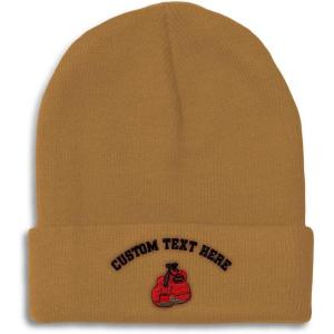 imageCustom Beanies for Men Boxing Gloves Embroidery Boxing Winter Hats for Women Acrylic Skull Cap 1 SizeKhaki Personalized Text Here