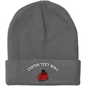 imageCustom Beanies for Men Boxing Gloves Embroidery Boxing Winter Hats for Women Acrylic Skull Cap 1 SizeLight Grey Personalized Text Here