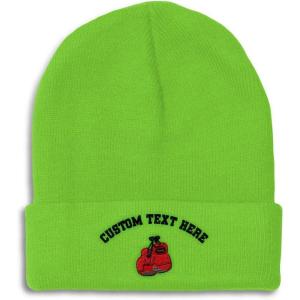 imageCustom Beanies for Men Boxing Gloves Embroidery Boxing Winter Hats for Women Acrylic Skull Cap 1 SizeLime Personalized Text Here