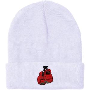 imageCustom Beanies for Men Boxing Gloves Embroidery Boxing Winter Hats for Women Acrylic Skull Cap 1 SizeWhite Design Only