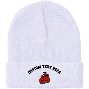 imageCustom Beanies for Men Boxing Gloves Embroidery Boxing Winter Hats for Women Acrylic Skull Cap 1 SizeWhite Personalized Text Here