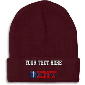 imageCustom Beanies for Men EMT Paramedic Embroidery Paramedic Winter Hats for Women Acrylic Skull Cap 1 SizeBurgundy Personalized Text Here
