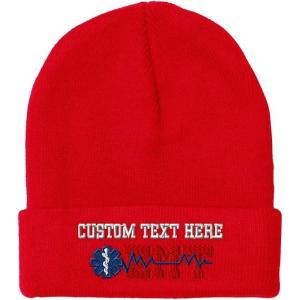 imageCustom Beanies for Men EMT Paramedic Embroidery Paramedic Winter Hats for Women Acrylic Skull Cap 1 SizeRed Personalized Text Here