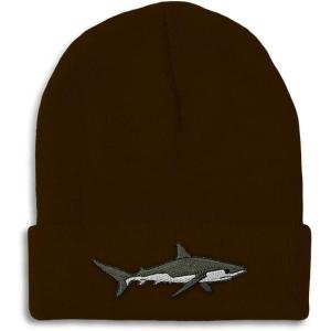 imageCustom Beanies for Men Shark Embroidery Ocean and Winter Hats for Women Acrylic Skull Cap 1 SizeBrown Design Only