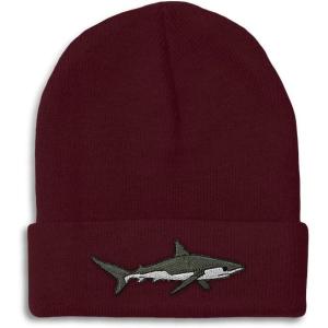 imageCustom Beanies for Men Shark Embroidery Ocean and Winter Hats for Women Acrylic Skull Cap 1 SizeBurgundy Design Only