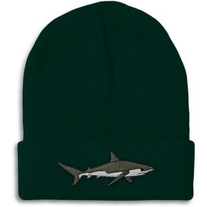 imageCustom Beanies for Men Shark Embroidery Ocean and Winter Hats for Women Acrylic Skull Cap 1 SizeForest Green Design Only
