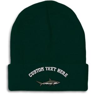 imageCustom Beanies for Men Shark Embroidery Ocean and Winter Hats for Women Acrylic Skull Cap 1 SizeForest Green Personalized Text Here