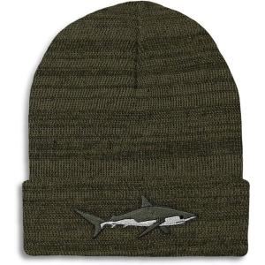 imageCustom Beanies for Men Shark Embroidery Ocean and Winter Hats for Women Acrylic Skull Cap 1 SizeHeather Olive Green Design Only