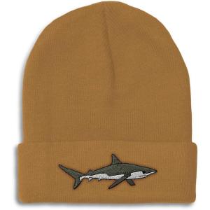 imageCustom Beanies for Men Shark Embroidery Ocean and Winter Hats for Women Acrylic Skull Cap 1 SizeKhaki Design Only