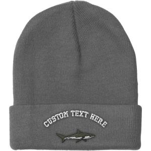 imageCustom Beanies for Men Shark Embroidery Ocean and Winter Hats for Women Acrylic Skull Cap 1 SizeLight Grey Personalized Text Here