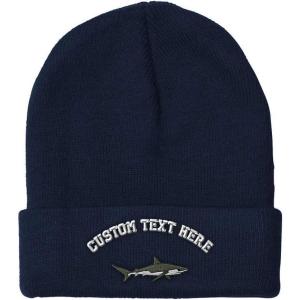 imageCustom Beanies for Men Shark Embroidery Ocean and Winter Hats for Women Acrylic Skull Cap 1 SizeNavy Personalized Text Here