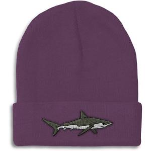imageCustom Beanies for Men Shark Embroidery Ocean and Winter Hats for Women Acrylic Skull Cap 1 SizePurple Design Only