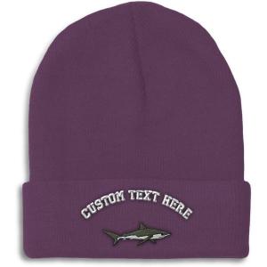 imageCustom Beanies for Men Shark Embroidery Ocean and Winter Hats for Women Acrylic Skull Cap 1 SizePurple Personalized Text Here