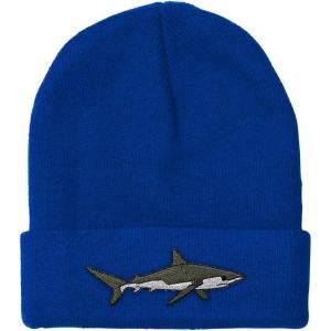 imageCustom Beanies for Men Shark Embroidery Ocean and Winter Hats for Women Acrylic Skull Cap 1 SizeRoyal Blue Design Only