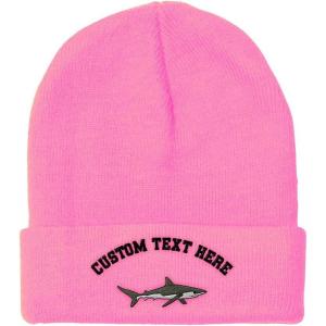 imageCustom Beanies for Men Shark Embroidery Ocean and Winter Hats for Women Acrylic Skull Cap 1 SizeSoft Pink Personalized Text Here