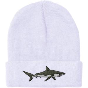 imageCustom Beanies for Men Shark Embroidery Ocean and Winter Hats for Women Acrylic Skull Cap 1 SizeWhite Design Only