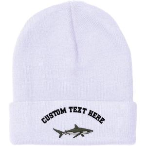 imageCustom Beanies for Men Shark Embroidery Ocean and Winter Hats for Women Acrylic Skull Cap 1 SizeWhite Personalized Text Here