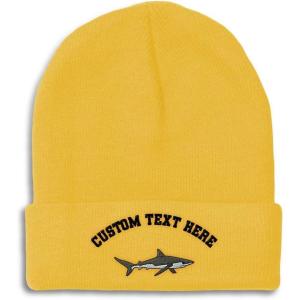 imageCustom Beanies for Men Shark Embroidery Ocean and Winter Hats for Women Acrylic Skull Cap 1 SizeYellow Personalized Text Here