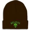 imageBeanies for Men Believe Alien Embroidery Style B Symbols Winter Hats for Women Acrylic Skull Cap 1 SizeBrown Personalized Text Here